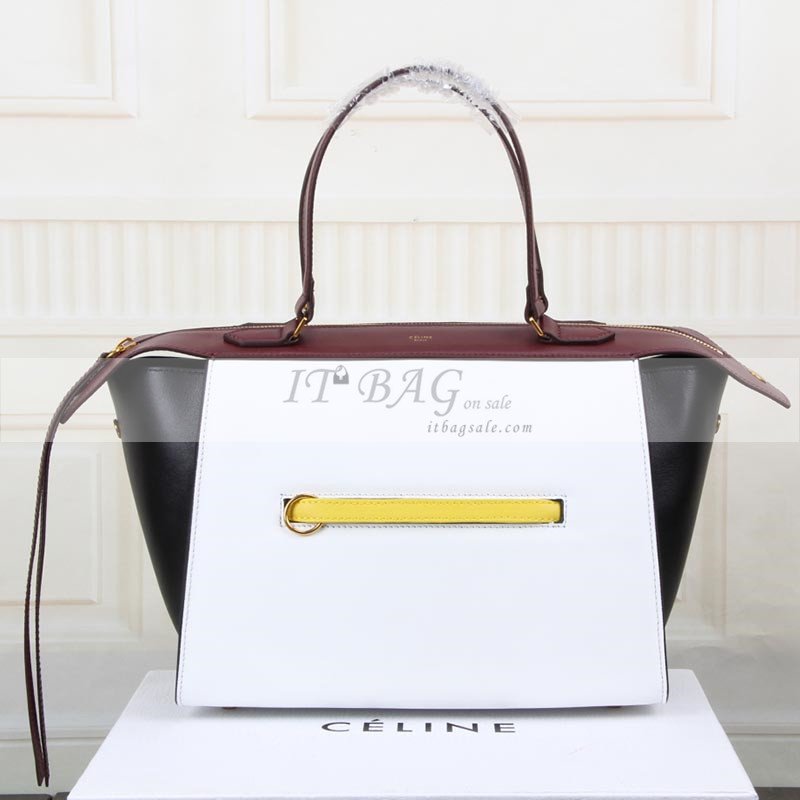 Celine piccolo sacchetto Anello liscio vitello Bianco Giallo Nero Bordeaux